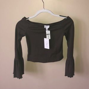 Off the should knit bell sleeve top